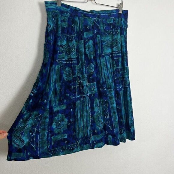 Michael Taylor Vintage Women Plus Size 2X Blue Abstract Boho Midi Skirt Peasant - Picture 3 of 12